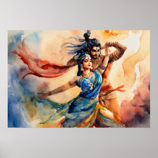 Affiche Kali et Shiva Dancing pieds Peinture