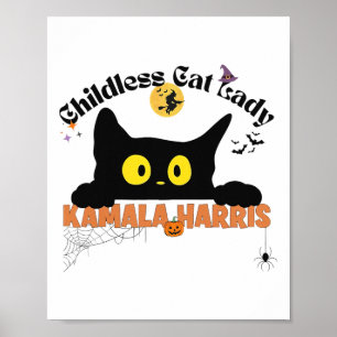Affiche Kamala Harris Halloween Chat sans enfant Lady Elec