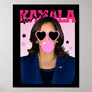 Affiche Kamala Harris souffle la bulle gomme soleil rose K
