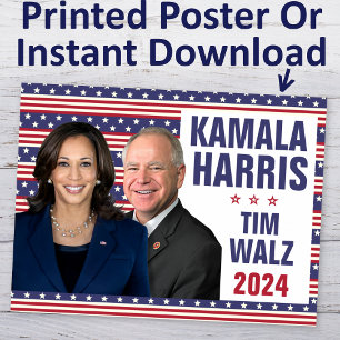 Affiche Kamala Harris Tim Walz 2024 Président Vice Photos
