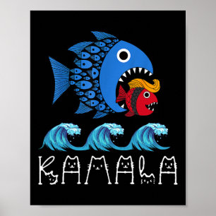 Affiche Kamala sur Trump Vague Bleue Gros Poisson Mange Pe