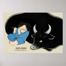 Affiche Kamisaka Sekka Flûte joueur Oxherd Japan CC0475