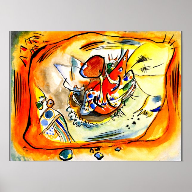 Affiche Kandinsky - Esquisse pour une peinture, bordure or (Devant)