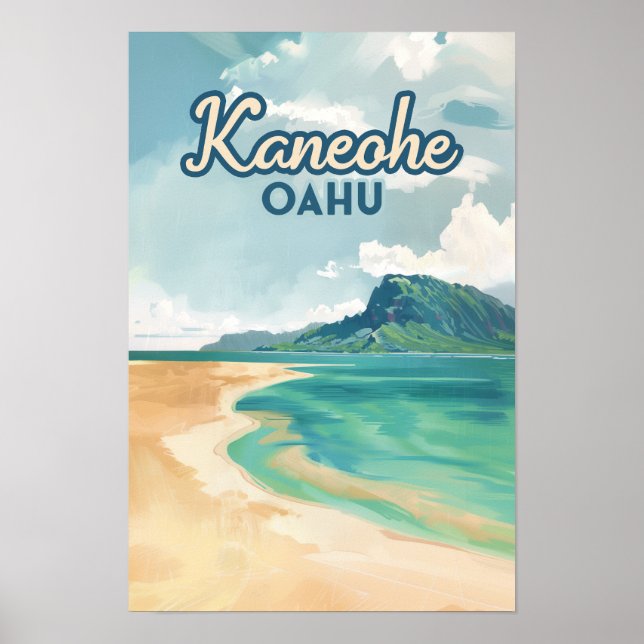 Affiche Kaneohe Sandbar Oahu Hawaii Retro (Devant)