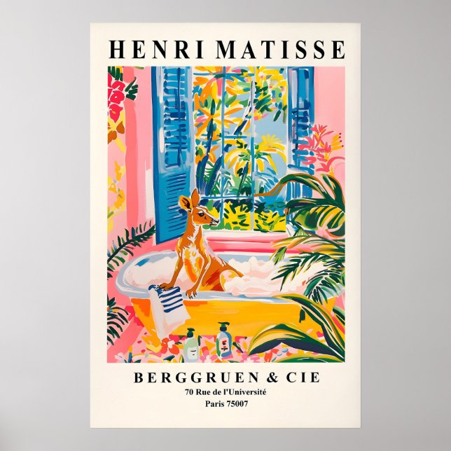 Affiche Kangaroo in bathtub art print, Dopamine art, Funny (Devant)