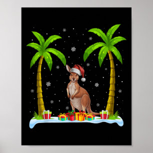 Affiche Kangaroo Santa Hat Palm Tree Beach Jeu de Noël