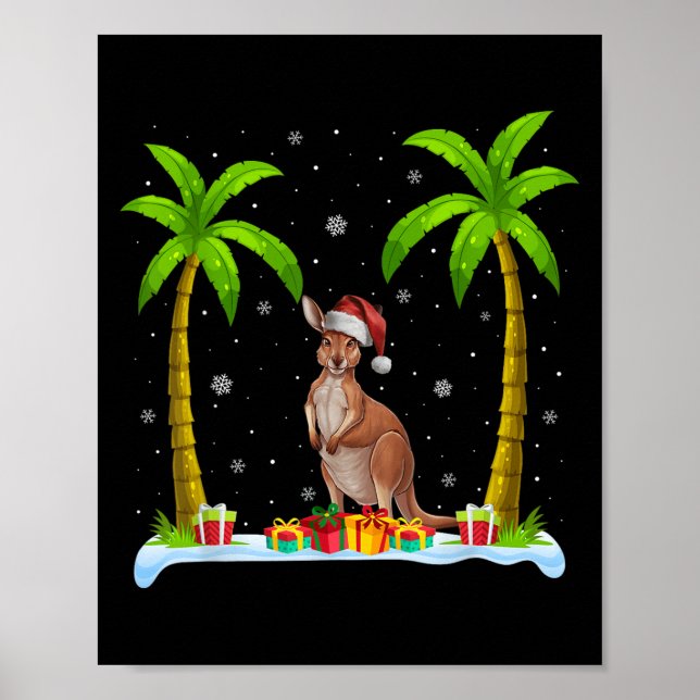 Affiche Kangaroo Santa Hat Palm Tree Beach Jeu de Noël (Devant)
