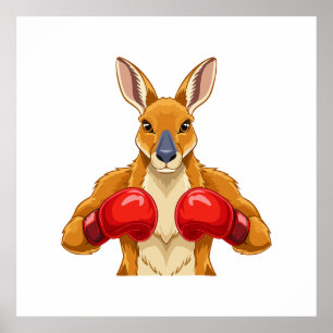 Affiche Kangourou animé avec des gants de boxe rouges
