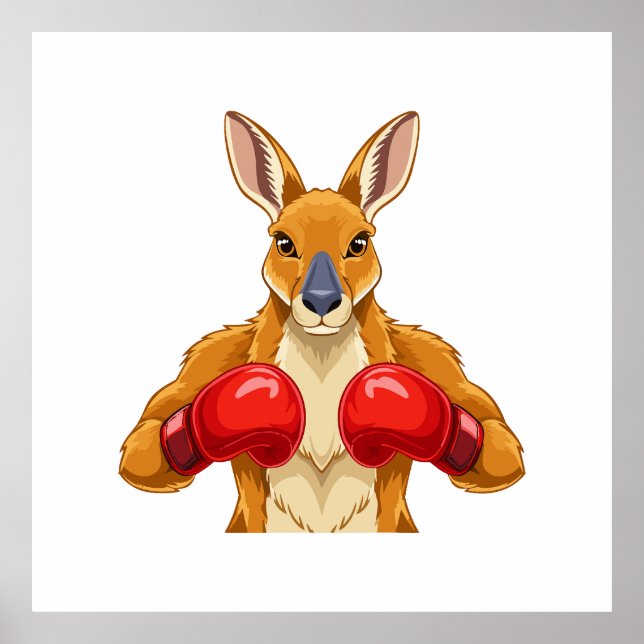 Affiche Kangourou animé avec des gants de boxe rouges  (Devant)