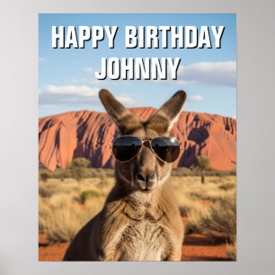 Affiche Kangourou avec lunettes de soleil à Uluru Australi
