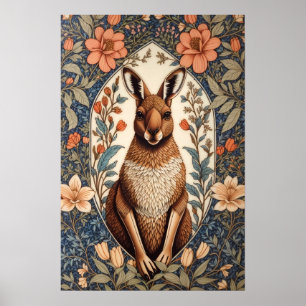 Affiche Kangourou élégant inspiré de William Morris
