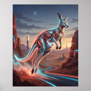 Affiche Kangourou Rouge Néon Outback