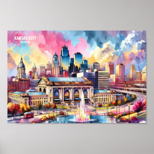 Affiche Kansas City Missouri USA Travel Places aquarelle