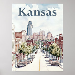 Affiche Kansas City Watercolor Peinture Voyage