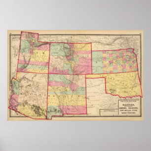 Affiche Kansas et Arizona, Colorado, Nouveau-Mexique, Utah