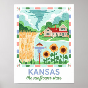 Affiche Kansas Sunflower State USA Summer Travel