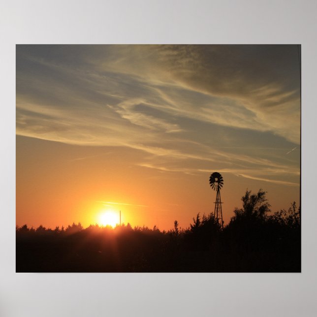Affiche Kansas  Sunset with a Windmill silhouette  (Devant)