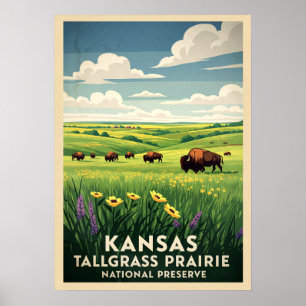Affiche Kansas Tallgrass Prairie Réserve nationale V04
