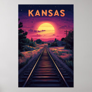 Affiche Kansas USA Art Vintage Illustration Voyage