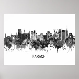 Affiche Karachi Pakistan Skyline BW