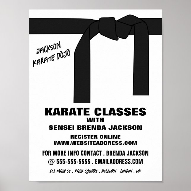 Affiche Karate Belt, Karate Class Publicité (Devant)