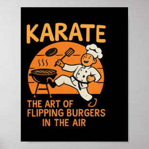 Affiche Karate Burgers Flip Cuisine Arts Martiaux Humour D