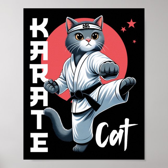 Affiche Karate Cat Gi Black Belt Martial Arts Kick Feline (Devant)