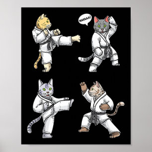 Affiche Karate Cats Martial Art Training Black Belt Taekwo