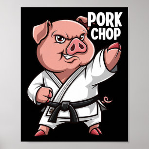 Affiche Karate de porc Côtes de porc drôle Cochon Porc Pun