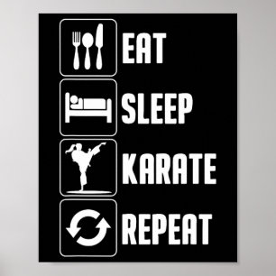 Affiche Karaté Design Drôle Hommes Femmes Manger Sleep Kar