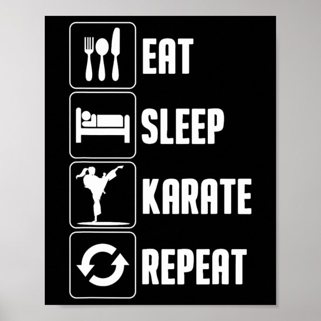 Affiche Karaté Design Drôle Hommes Femmes Manger Sleep Kar (Devant)