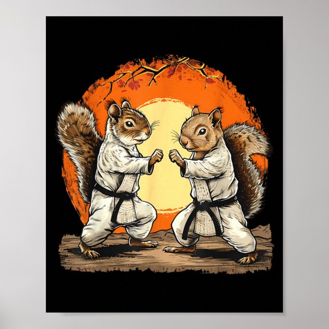 Affiche Karate Écureuil Kickboxing Arts Martiaux Kung Fu (Devant)