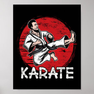 Affiche Karate Grunge Design Man Faire Jump Kick Pour Kara