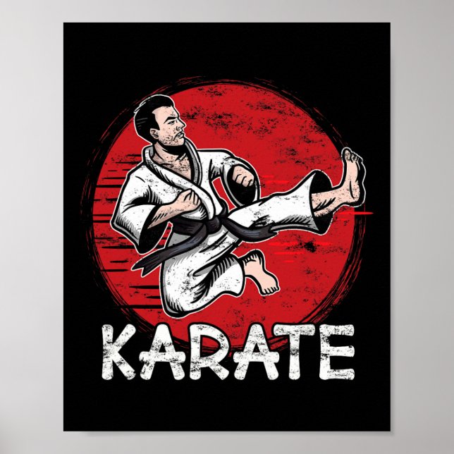 Affiche Karate Grunge Design Man Faire Jump Kick Pour Kara (Devant)