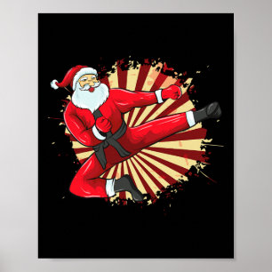 Affiche Karate Kick Père Noël Judo Taekwondo Martial Arts 