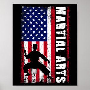 Affiche Karate Martial Arts Usa Drapeau Américain Patrioti