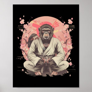 Affiche Karate Monkey Jiu-jitsu Mma Arts Martiaux Sakura K