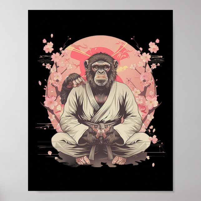Affiche Karate Monkey Jiu-jitsu Mma Arts Martiaux Sakura K (Devant)