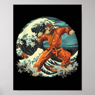 Affiche Karate Monkey Waves Monkey Lover Taekwondo Martial