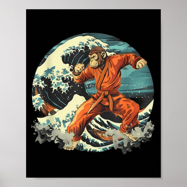 Affiche Karate Monkey Waves Monkey Lover Taekwondo Martial (Devant)