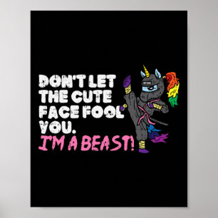 Affiche Karate Ninja Unicorn mignonne Visage Beast Taekwon