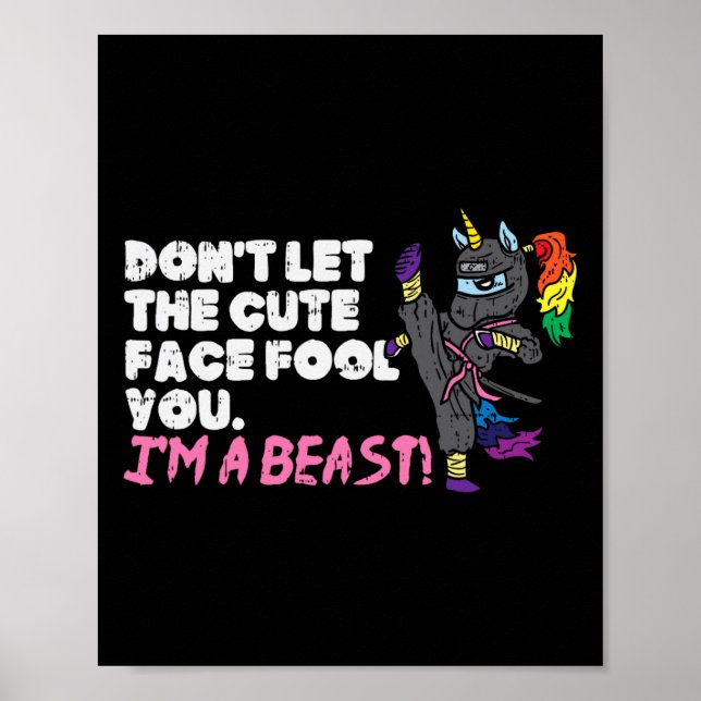 Affiche Karate Ninja Unicorn mignonne Visage Beast Taekwon (Devant)