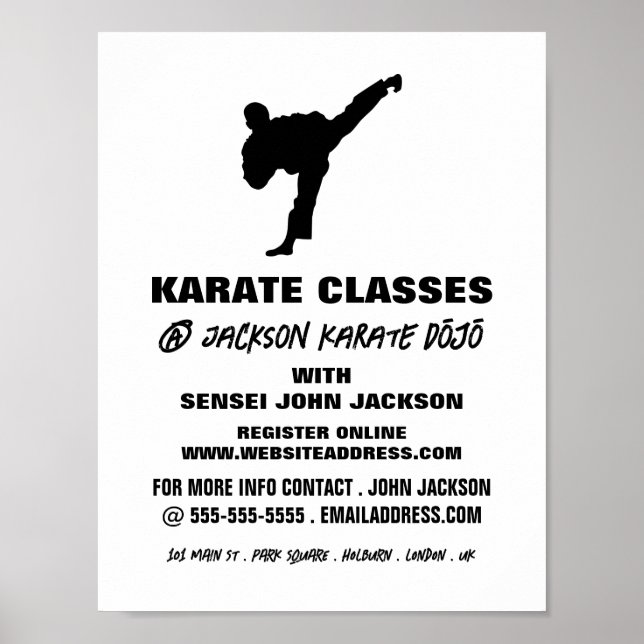 Affiche Karate Silhouette, Karate Class Publicité (Devant)