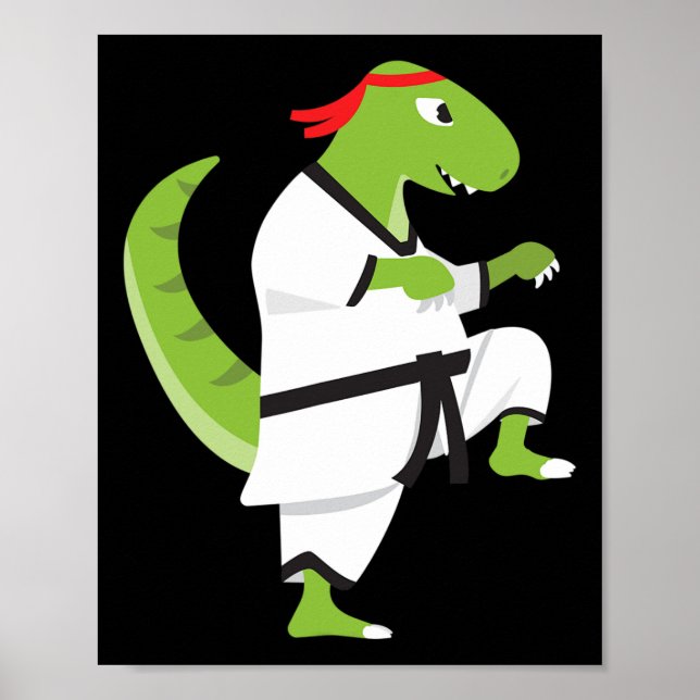 Affiche Karate T-rex Cool Mignon Dinosaure Combattant Hall (Devant)