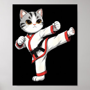Affiche Karate Taekwondo Chat Drôle Jiu Jitsu Femmes Enfan