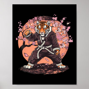 Affiche Karaté Tigre Fleurs de Sakura Taekwondo Jiu-jitsu