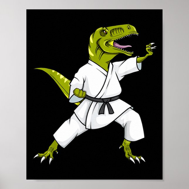 Affiche Karatesaurus T-rex dinosaure karaté samouraï drôle (Devant)
