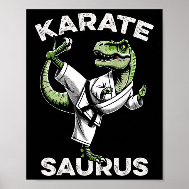 Affiche Karatesaurus T-rex Karaté Dino Drôle Dinosaure Mar (Devant)