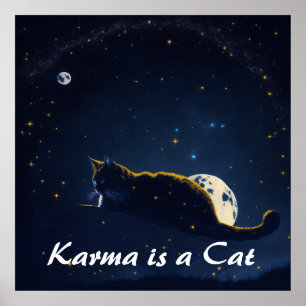 Affiche Karma est un chat qui me ronfle dans les genoux