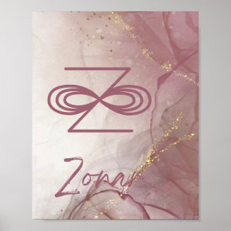 Affiche Karuna Reiki Zonar Rose Parties scintillant d'encr